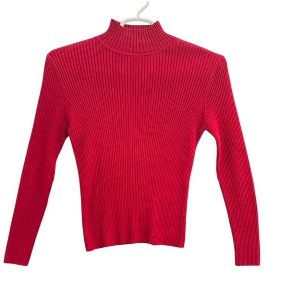 Vintage PREVIEW INTERNATIONAL Red Ribbed Mock Neck Long Sleeve Sweater Top L